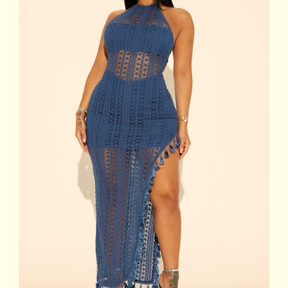 Navy Blue Crochet Maxi/Vacation Dress-Size Medium